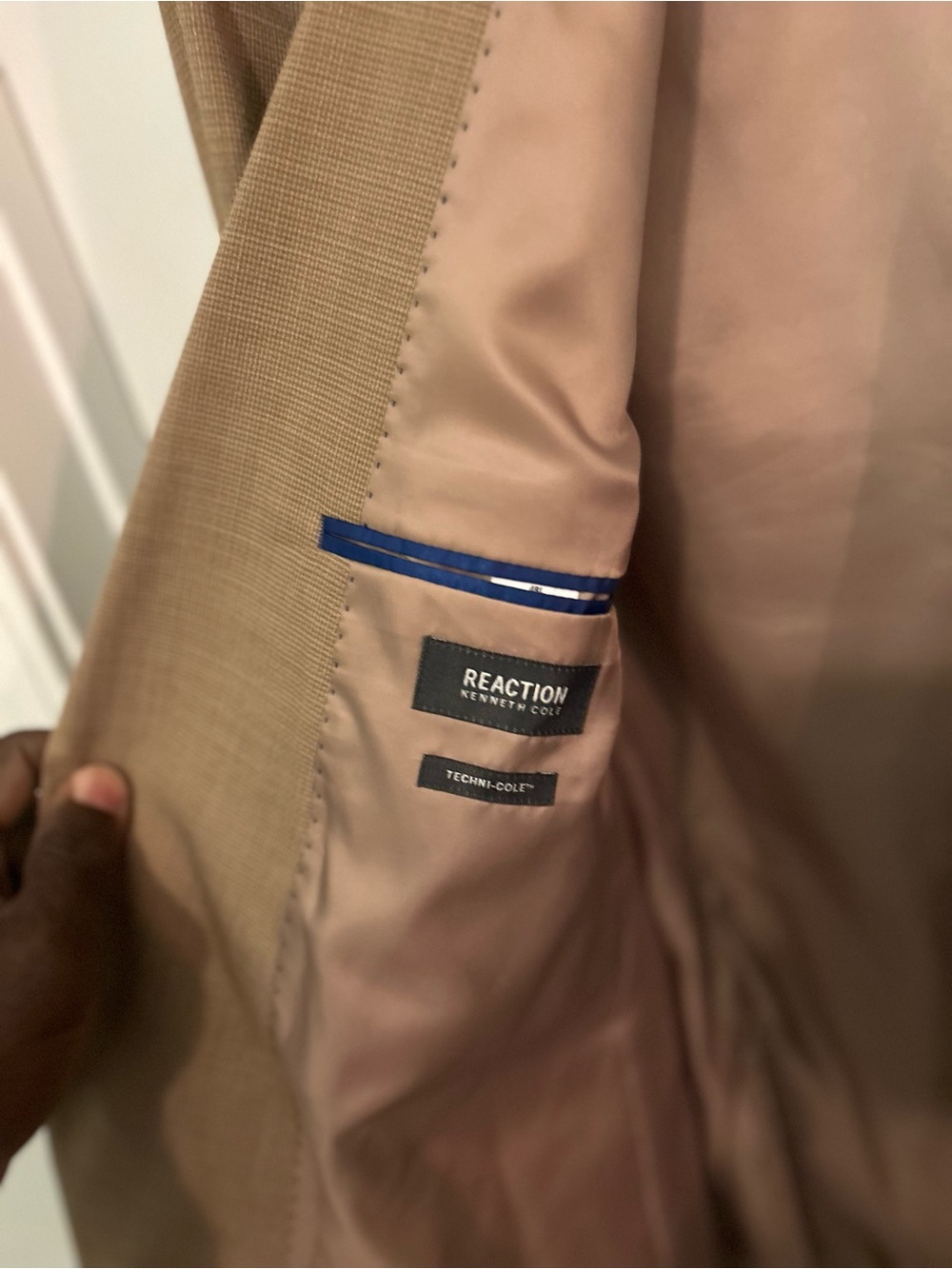 Reaction Kenneth Cole Men’s Tan Trench Coat with Blue Trim